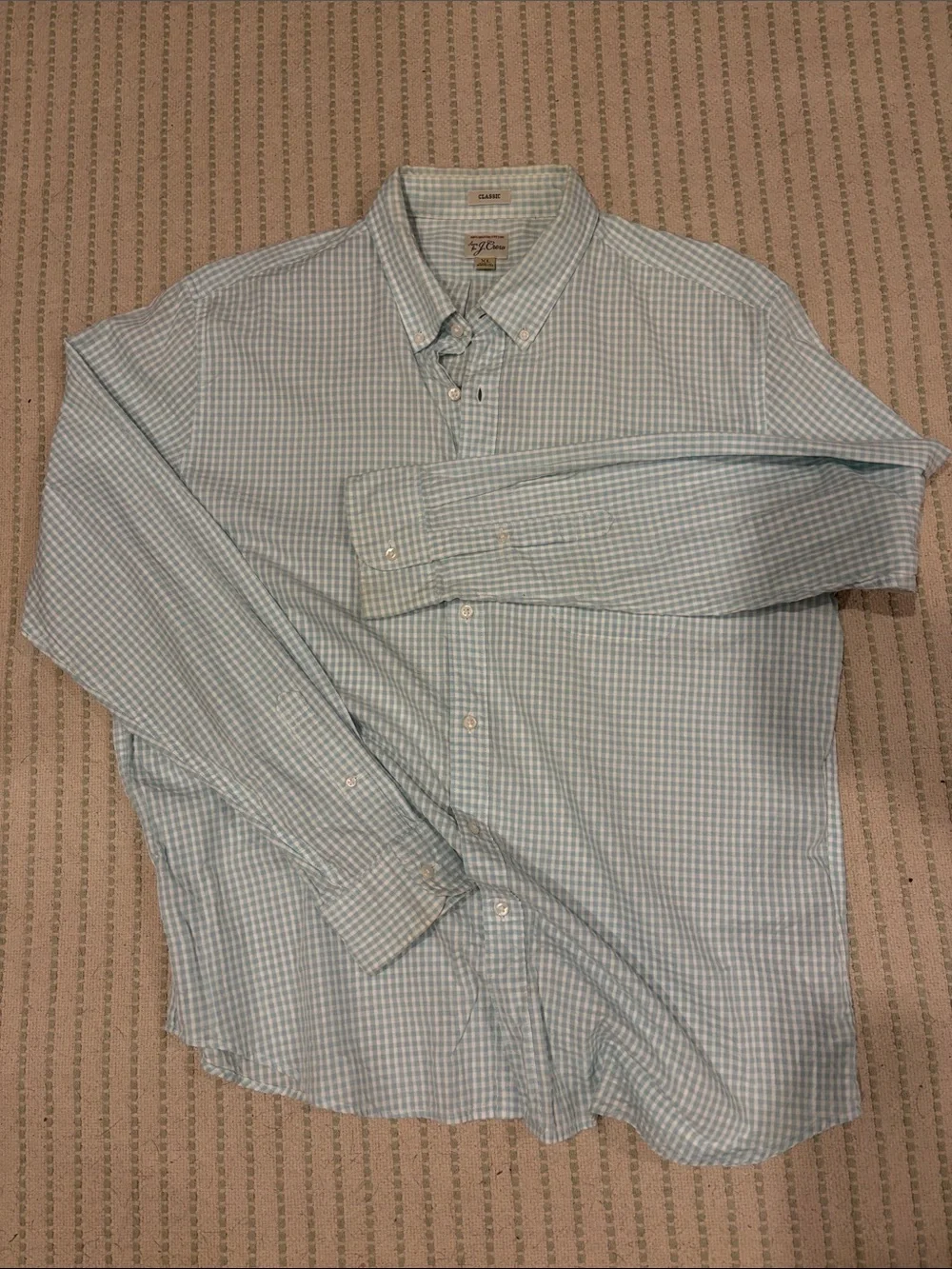 J. Crew Light Blue Gingham Seersucker Button-Down Shirt